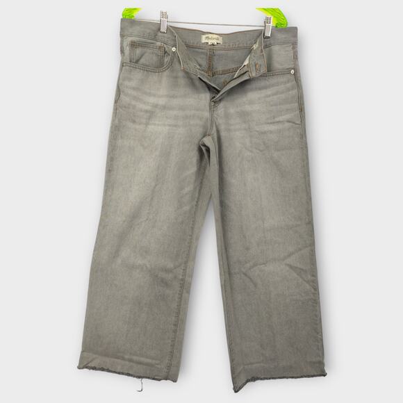 Womens Madewell Low Rise Super Wide Leg Gray Jean Raw Hem Size 30" Waist - Picture 1 of 6